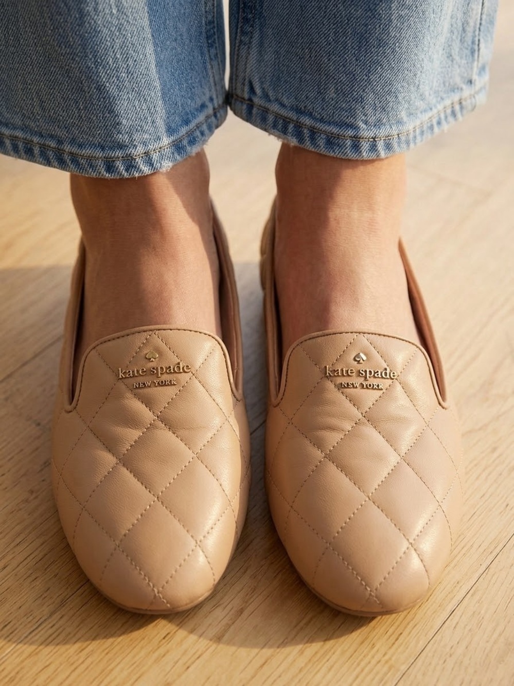 kate spade Quilted Leather Slip-On Loafers in Beige